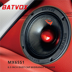 MX65S1 red bullet aesthetic enhances car audio look.