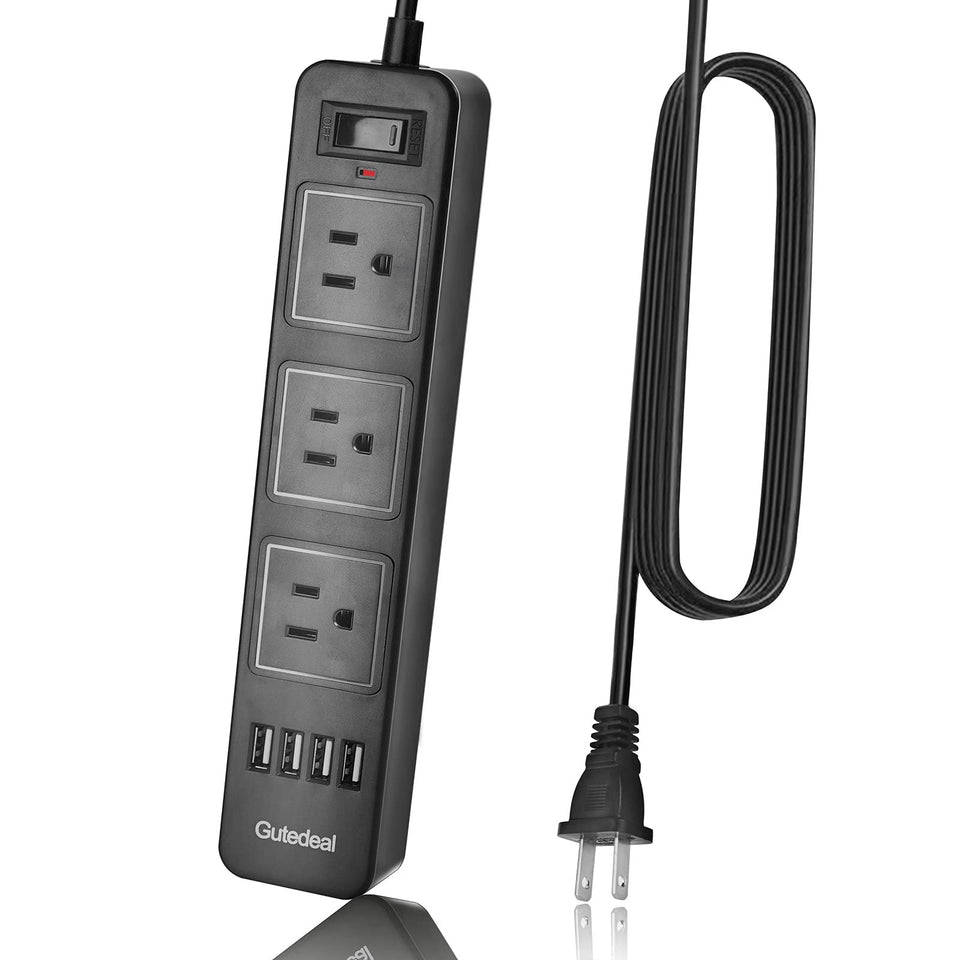 Gutedeal 10ft extension cord power strip with USB ports for convenient charging reach