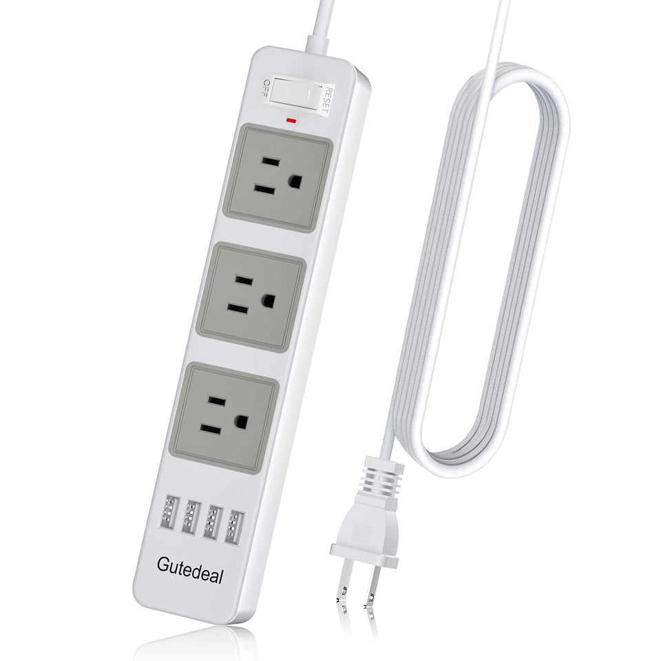 Gutedeal power strip with three outlets and USB ports for clutter-free desks.