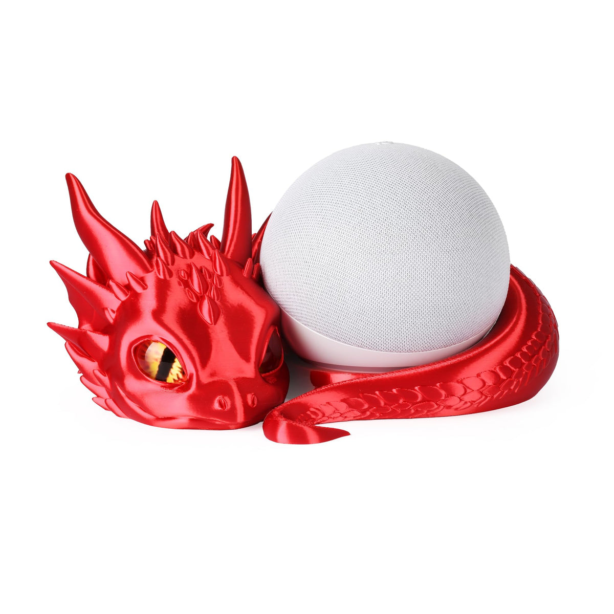 Guwewu dragon stand front view showing stable Echo Dot support and decorative appeal