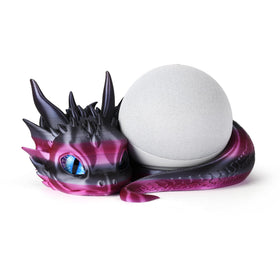 Guwewu dragon stand front view showing secure Echo Dot placement and decorative appeal