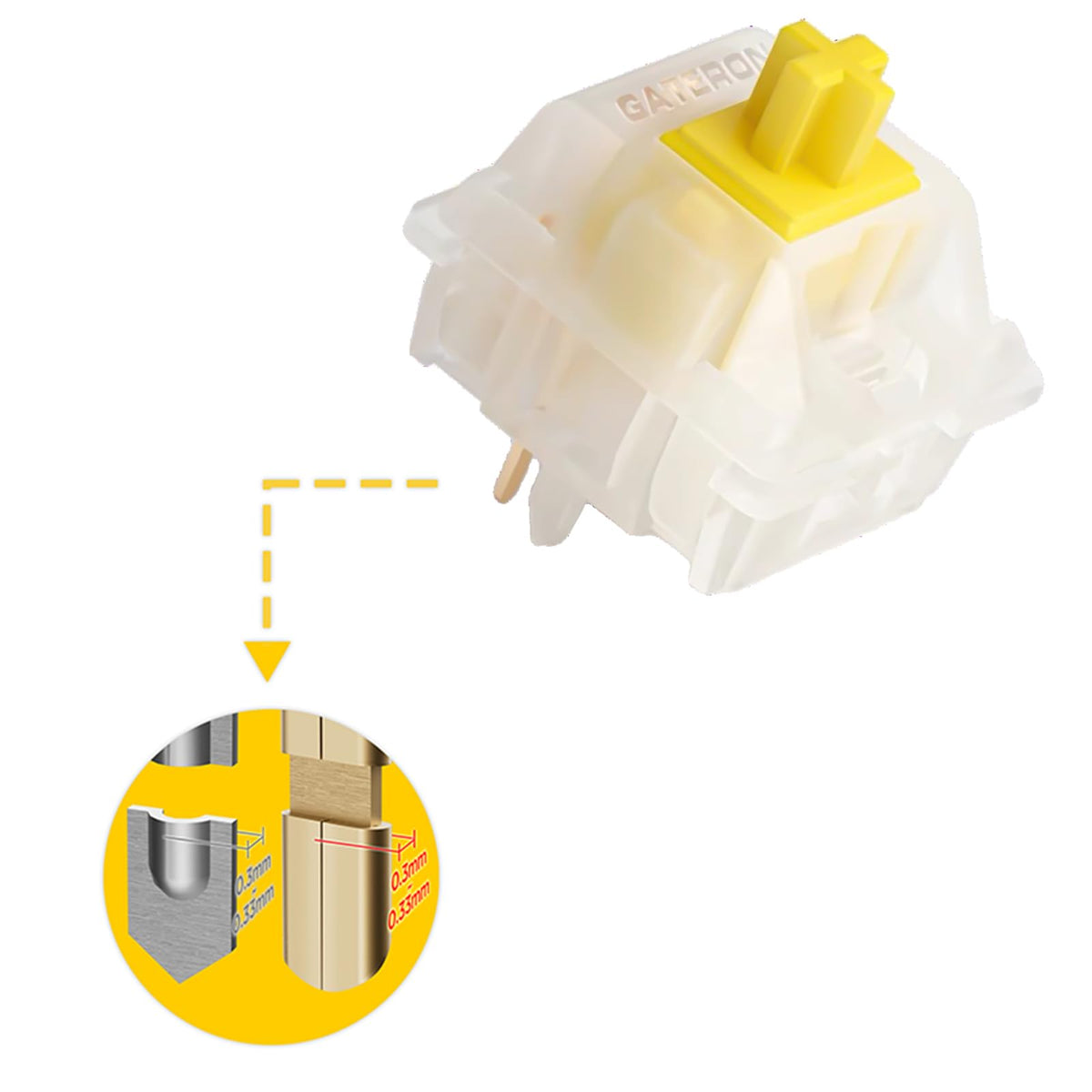 GUYEKS Milky Yellow Pro V2 gold contacts resist oxidation for longevity.