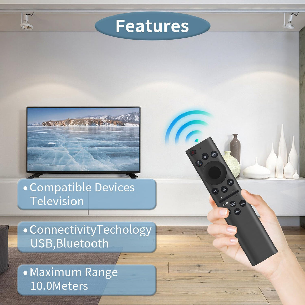 Gvirtue remote in hand illustrating comfortable ergonomic scale