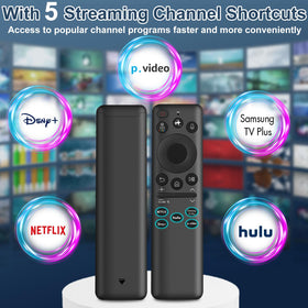 Gvirtue remote with five quick-access shortcuts for Netflix, Disney+, Hulu, Prime Video.