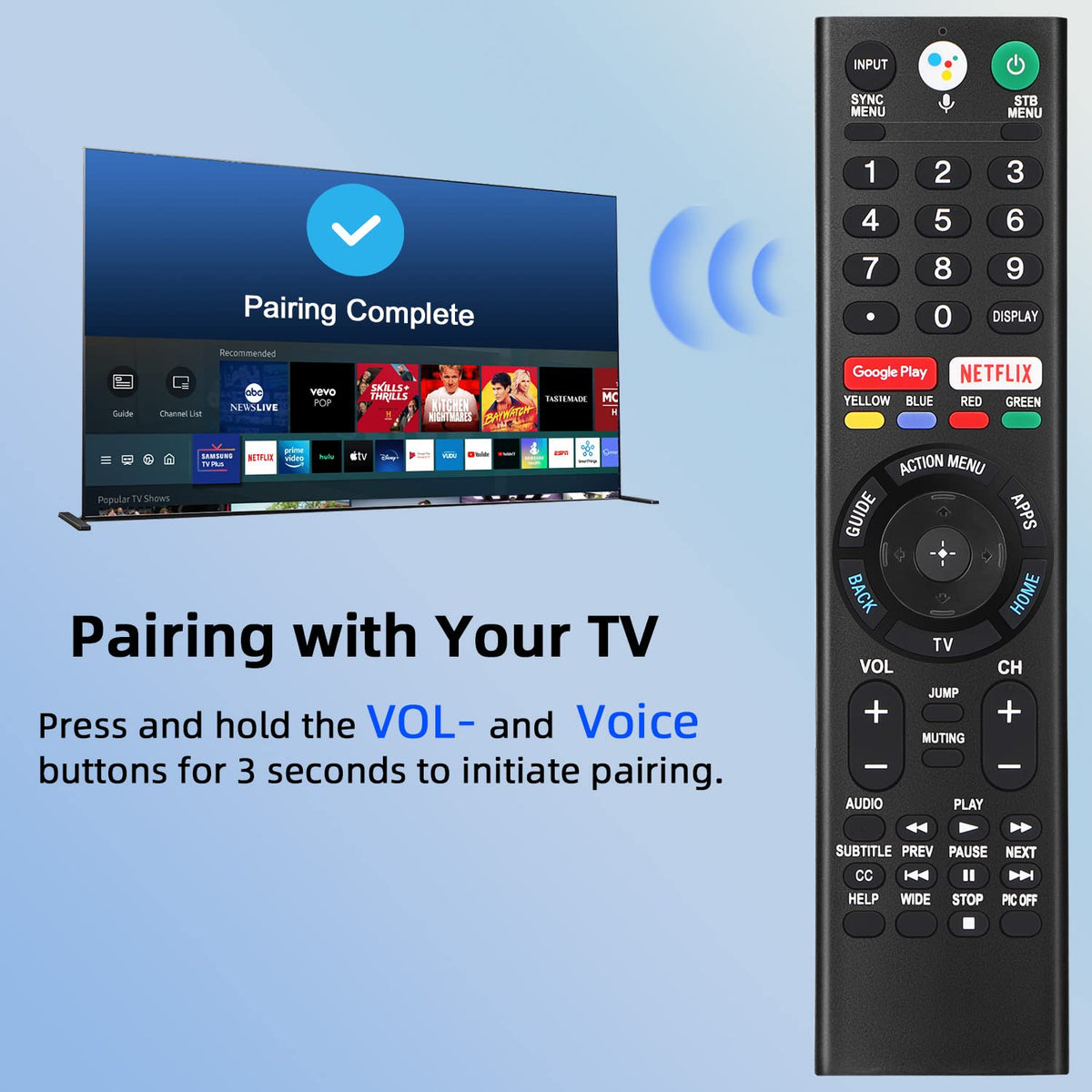 Gvirtue RMF-TX310U remote paired with TV for reliable wireless control
