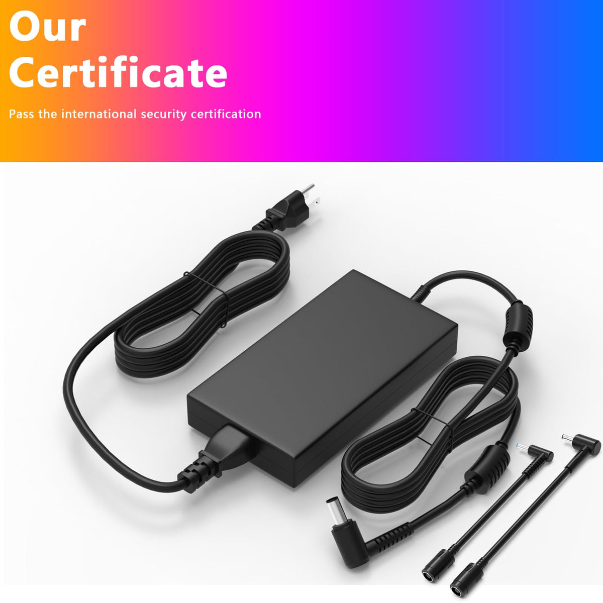GVKRLXZ 230W adapter side view highlights compact profile for easy storage.