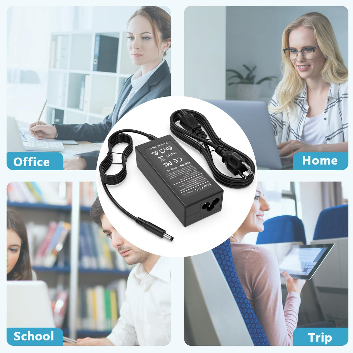 GVKRLXZ 65W Dell Inspiron charger suited for school and home use with a compact profile.