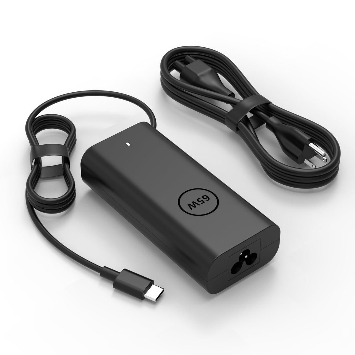 GVKRLXZ 65W USB-C charger for Dell Pro 14/13/16 shown at an angled front view, portable power
