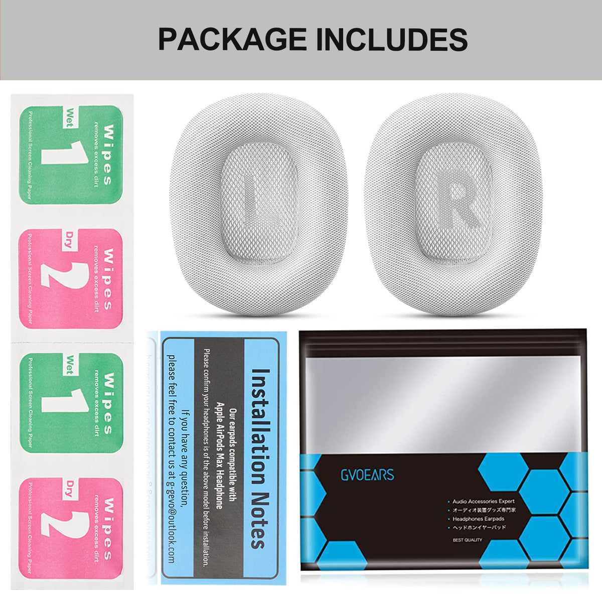 G GVOEARS replacement kit includes pads and Velcro for tidy setup