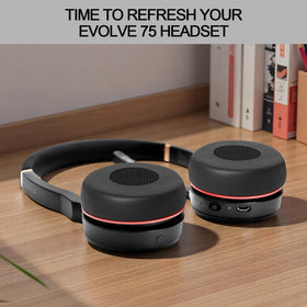 G GVOEARS pads installed on Jabra Evolve 75 headset for restored seal