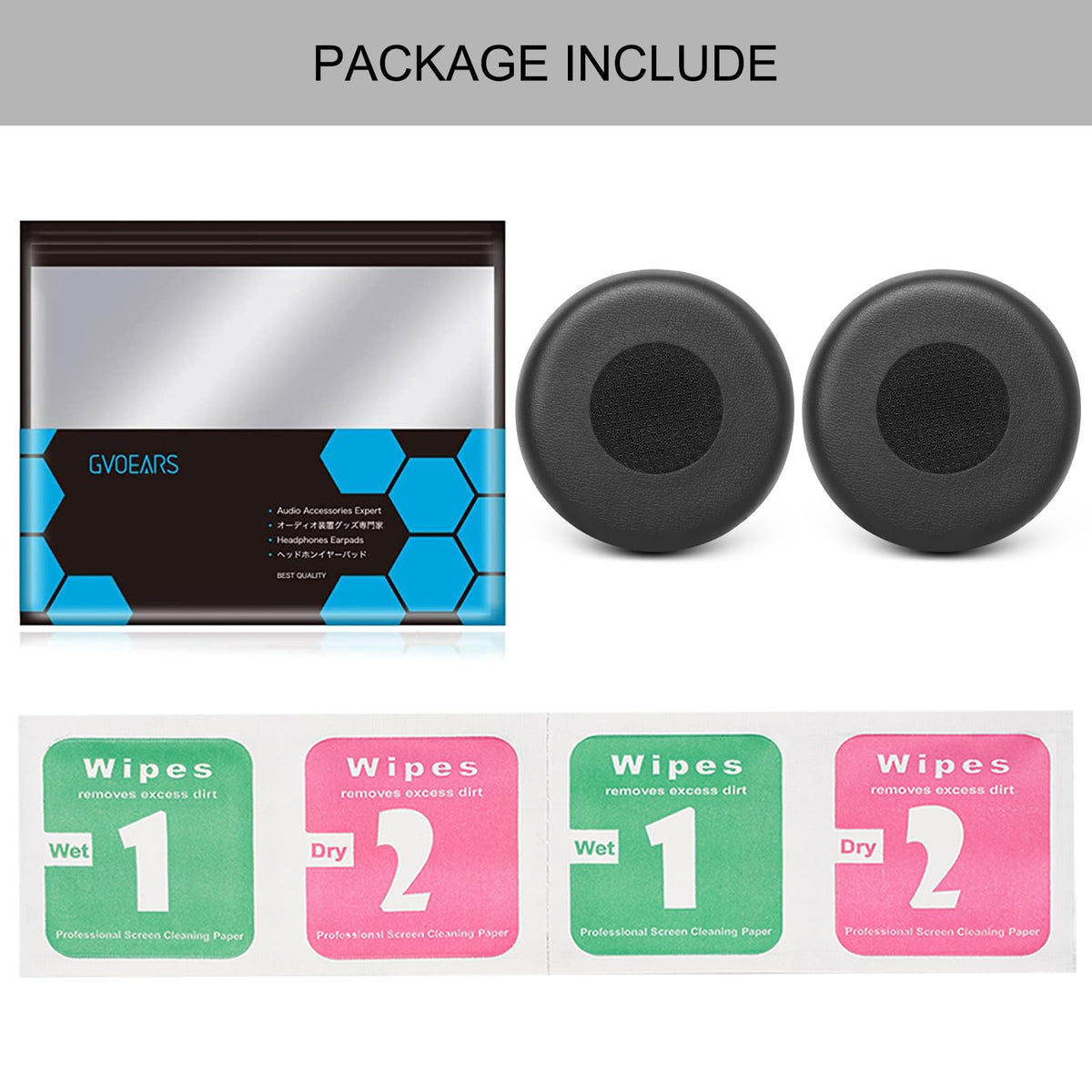 G GVOEARS packaging with two ear pads showing included pair benefit