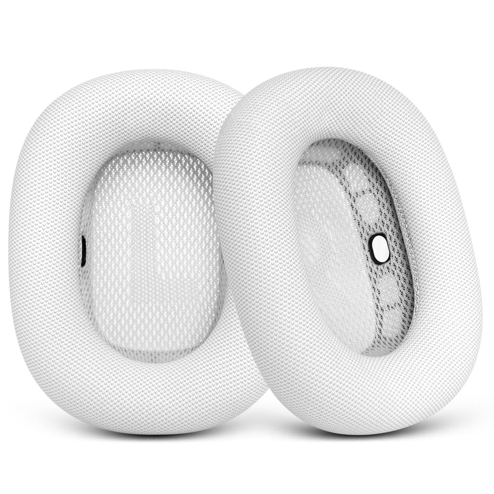GVOEARS front view of white ear cushions showing fit and renewed look