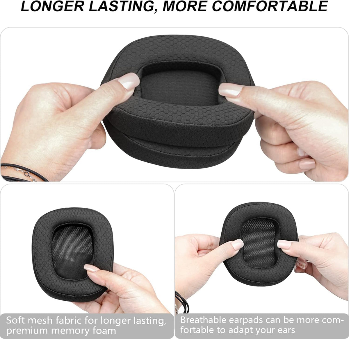 GVOEARS label and mounting groove detail, precise fit for Logitech