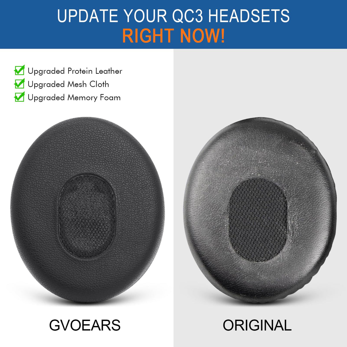 GVOEARS pads installed on Bose QC3 demonstrating restored seal