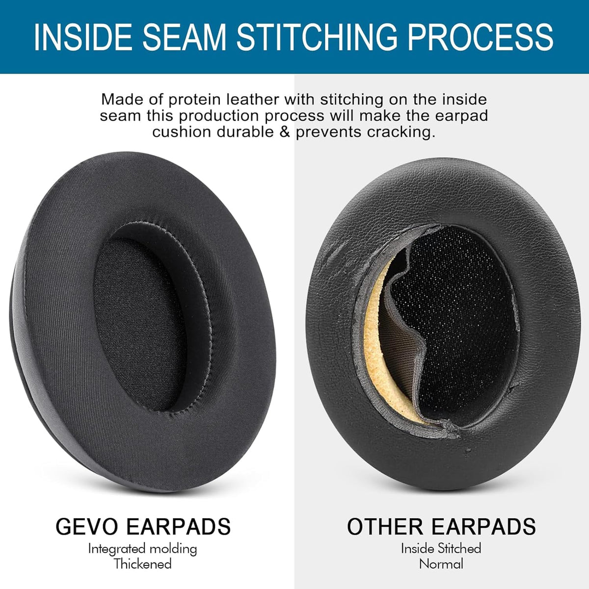 GVOEARS pads beside ruler showing accurate sizing for headset compatibility