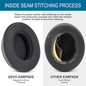 GVOEARS pads beside ruler showing accurate sizing for headset compatibility
