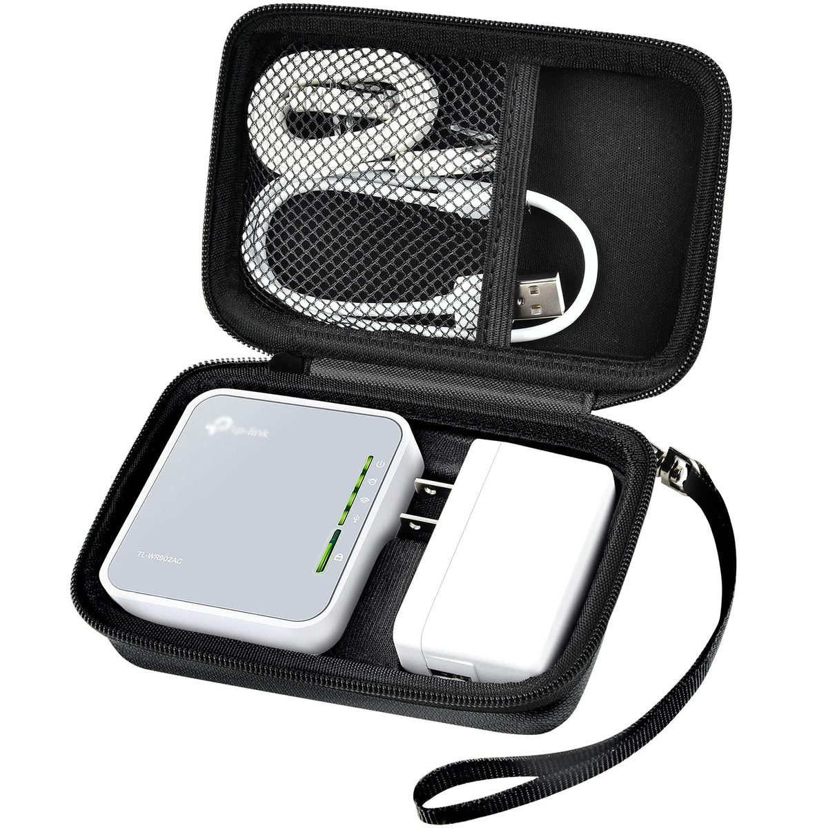 GWCASE front view showing secure fit for TP-Link AC750 and portability benefits