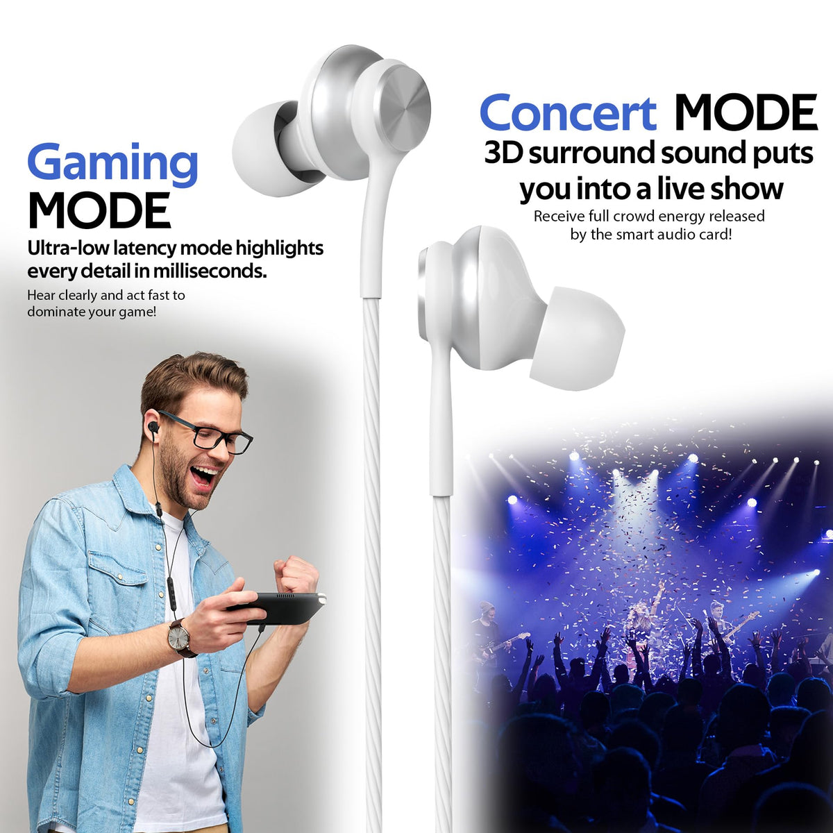GWVTJQ USB-C in-ear headphones in Studio mode reduce background noise for recording.