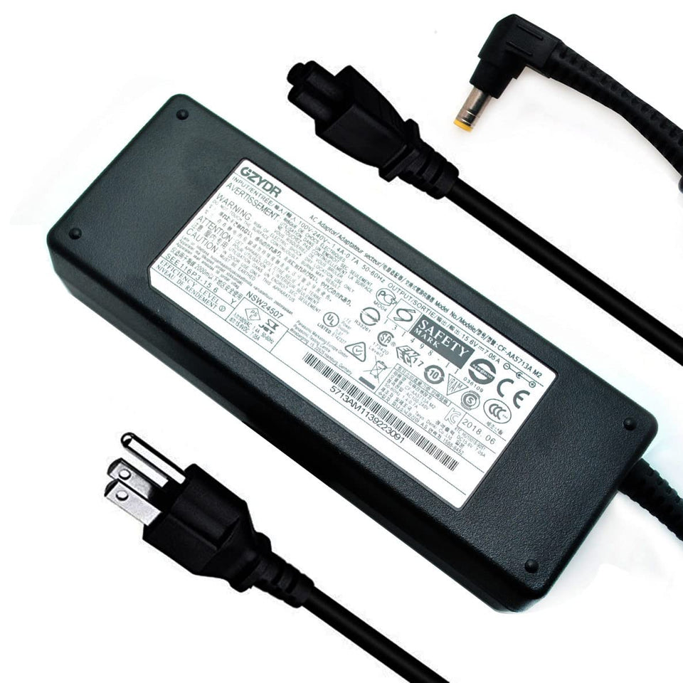 GZYDR 15.6V 110W charger shown from front with Toughbook silhouette