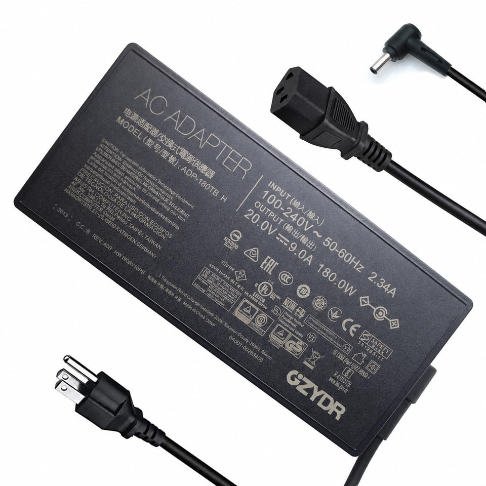 GZYDR adapter front view showing compact brick and cooling vents, reliable power delivery