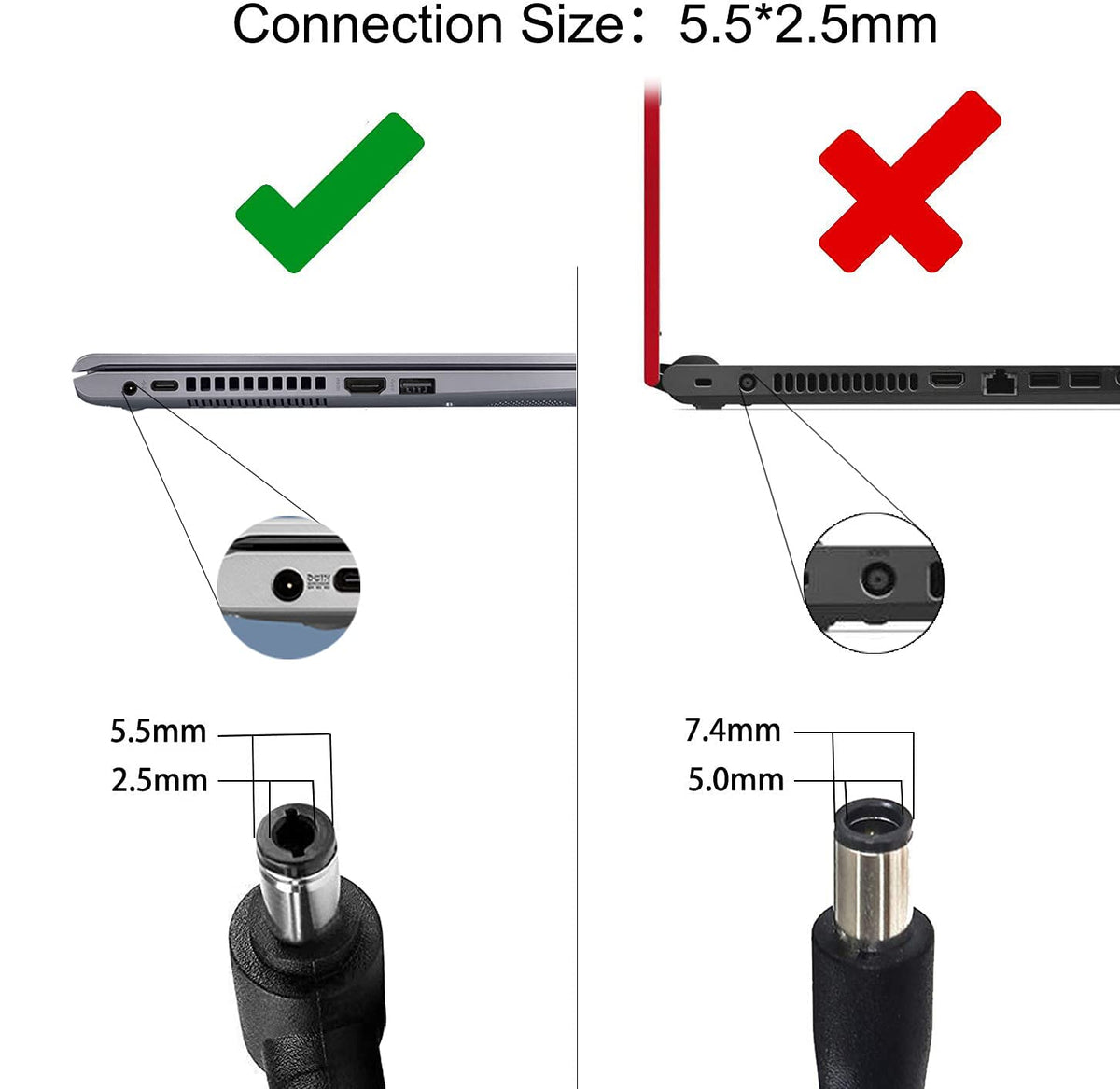 GZYDR adapter paired with US power cord ready to power compatible notebooks