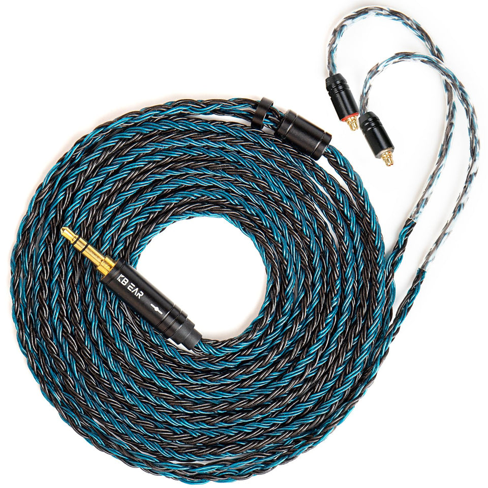H HIFIHEAR front view of KBEAR ST16 Plus cable showing braided finish and connectors for improved reliability