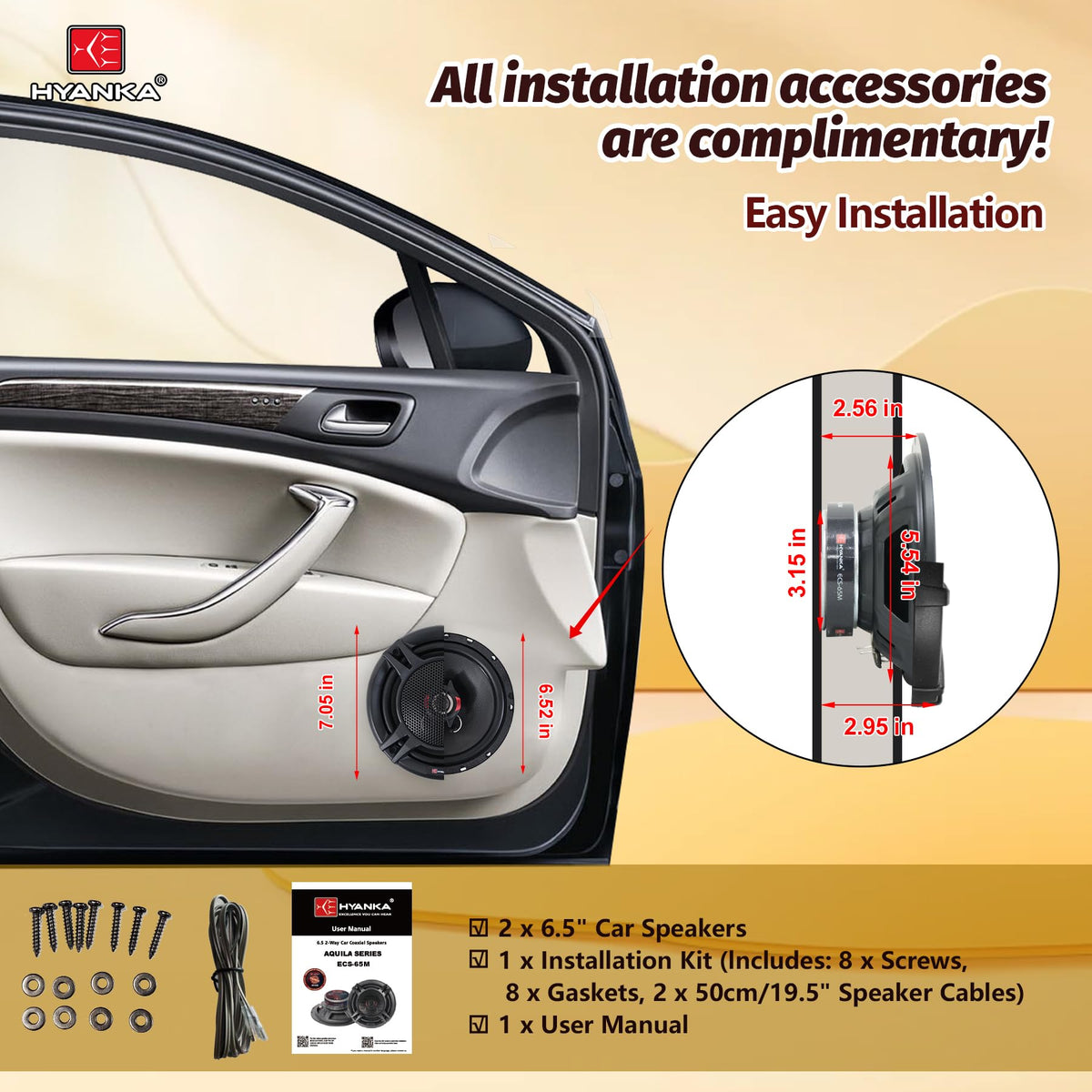 H YANKA installation kit laid out with screws and manual for quick fit