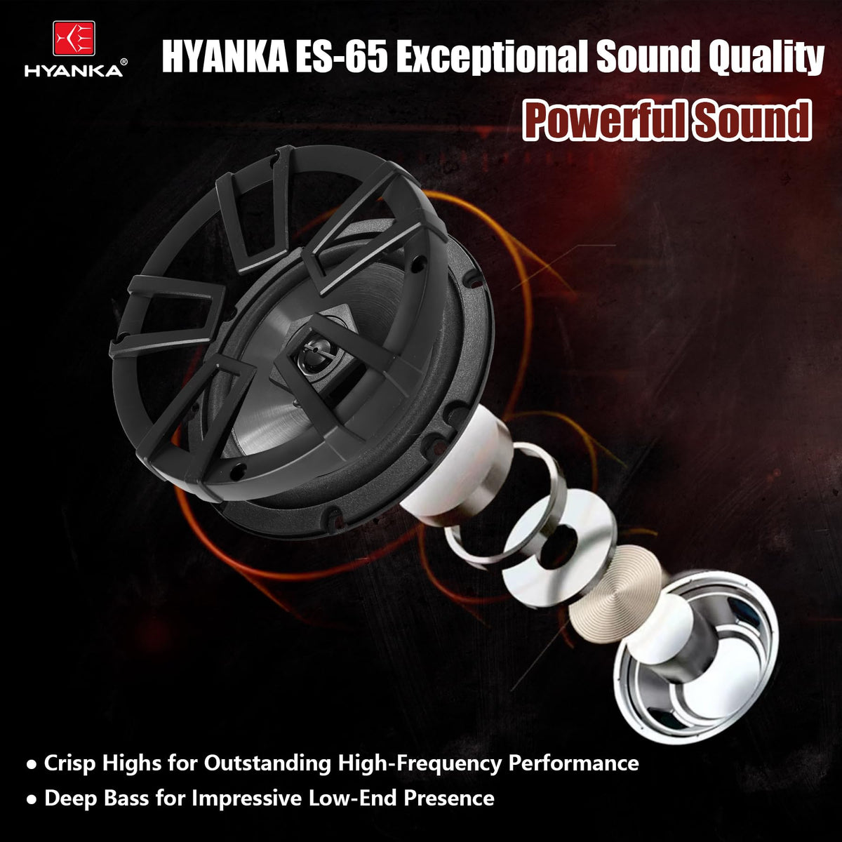 H YANKA ES-65 cone close-up highlighting durable cone and tighter bass