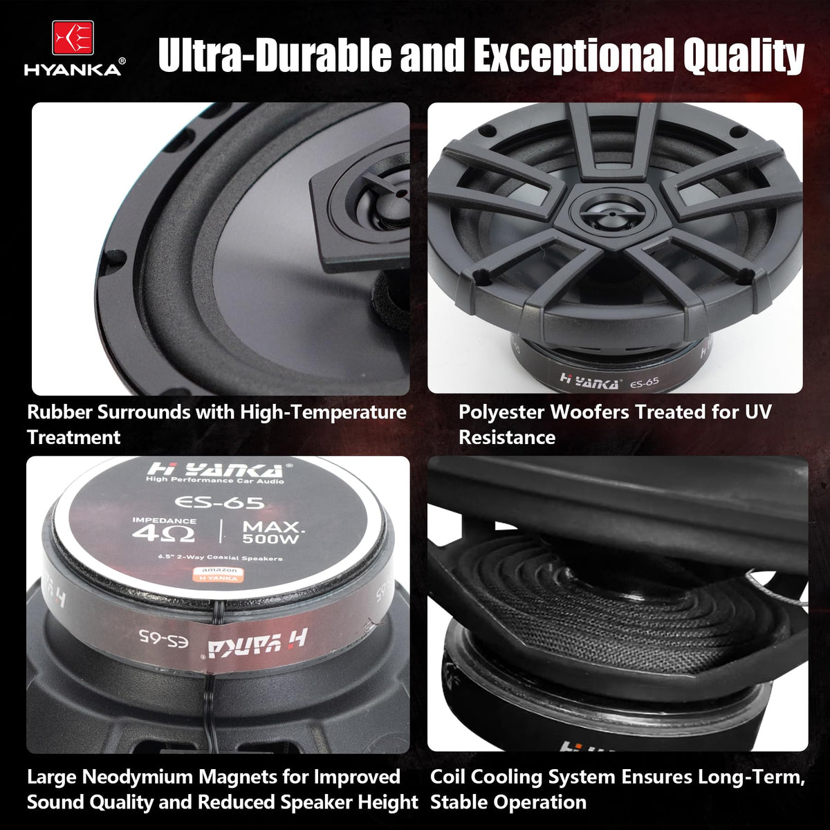 H YANKA ES-65 tweeter detail showing neodymium tweeter and crisp highs