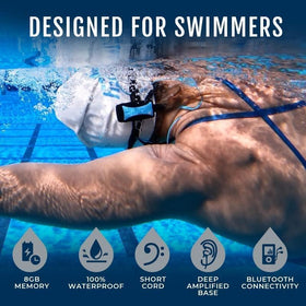 H2O Audio Short Cord headphones with compact cord for streamlined swim setup.