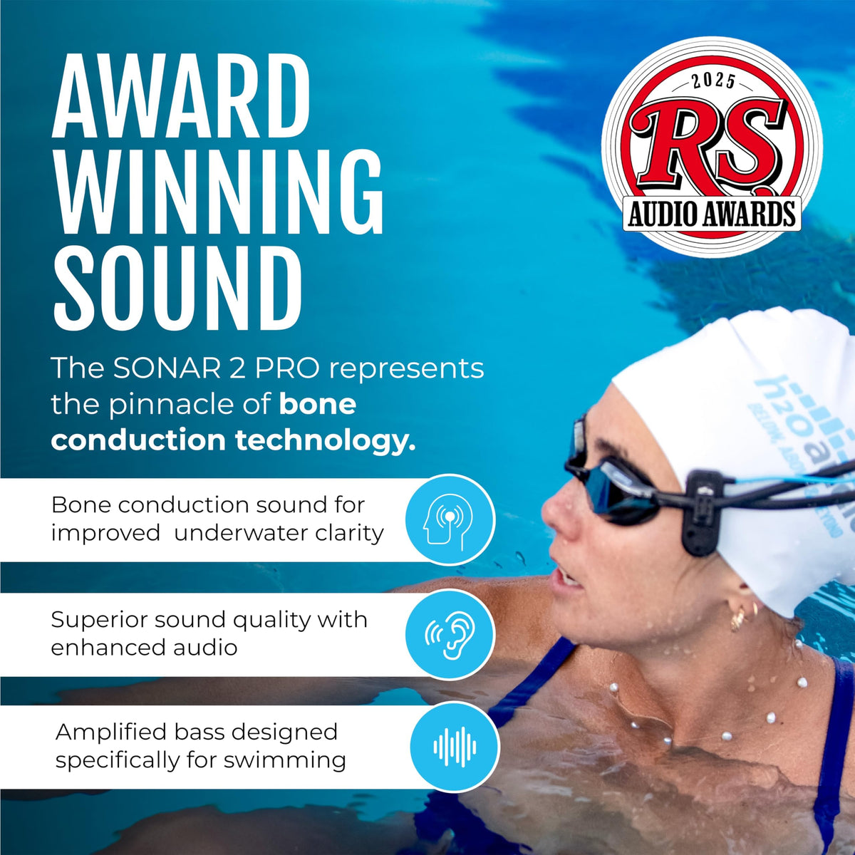 H2O Audio Sonar 2 Pro built-in 8GB MP3 player stores your favorite tracks.