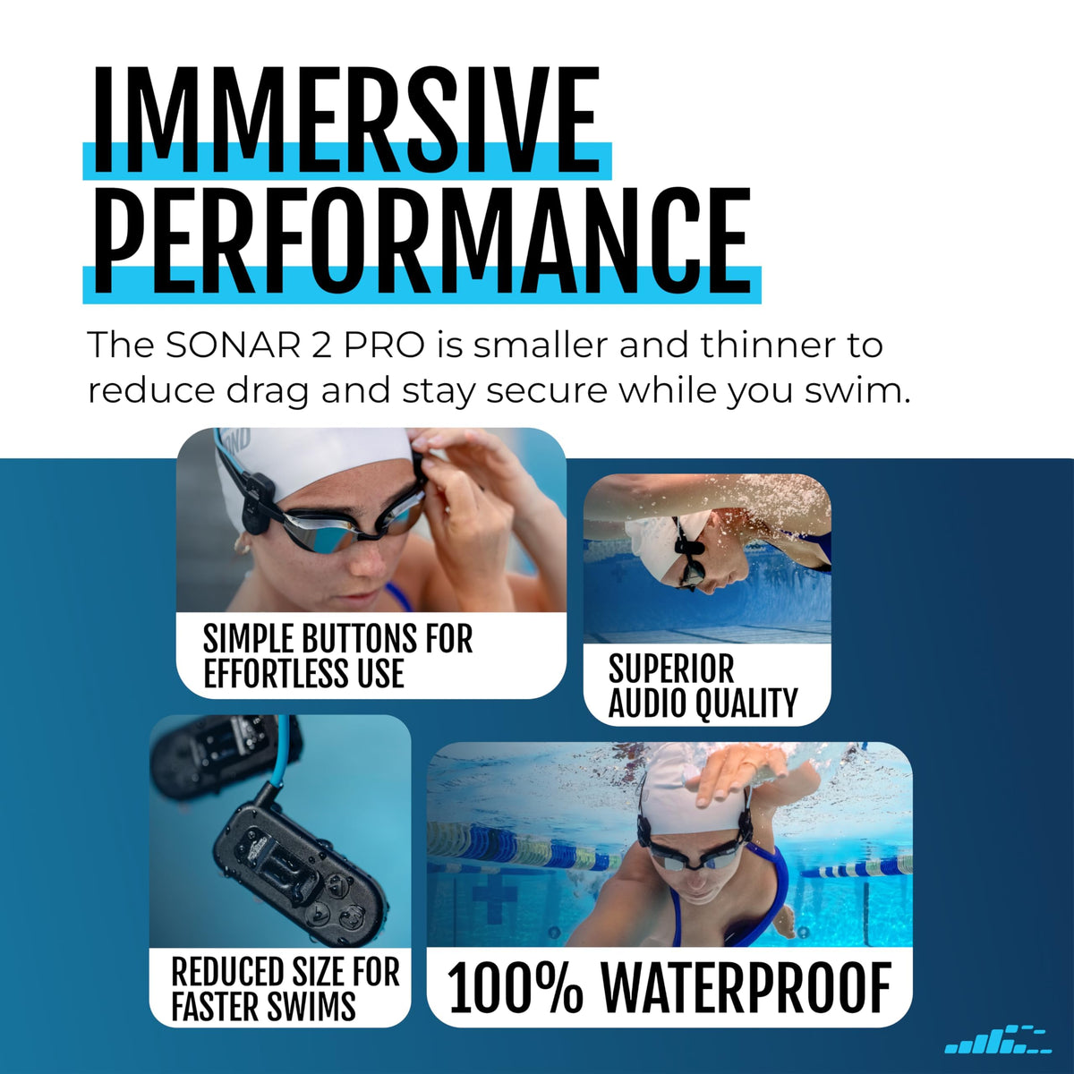 H2O Audio Sonar 2 Pro IPX8 waterproof headphones ideal for swim workouts.