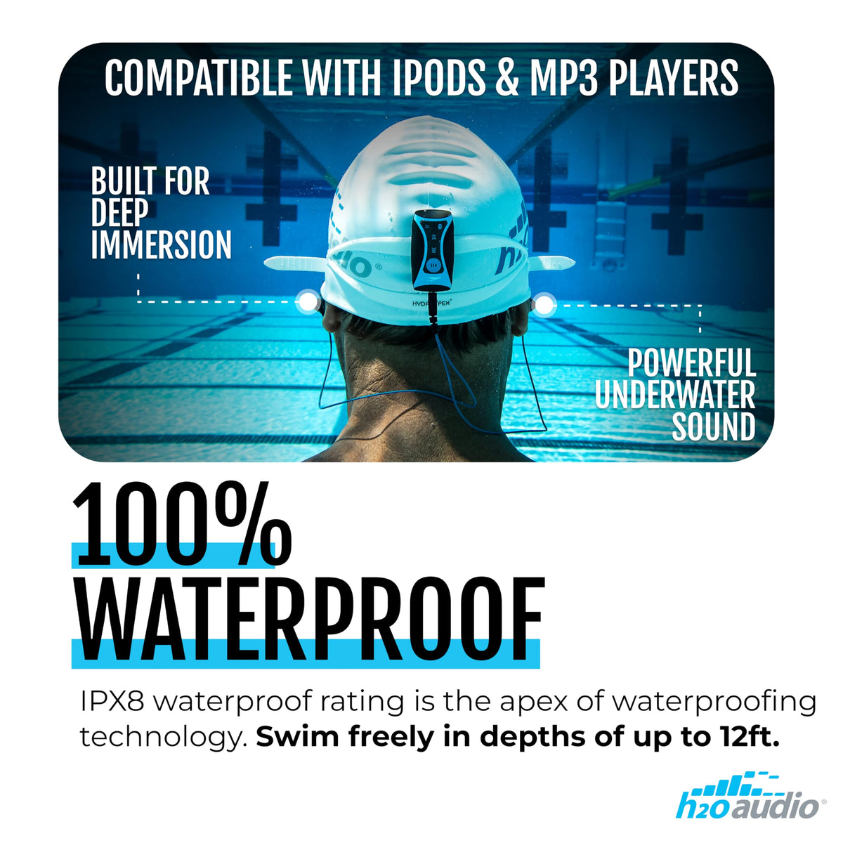 H2O Audio Surge S+ side close-up highlighting ergonomic seal and comfort