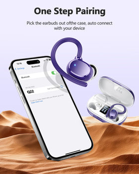 hadbleng Q22 earbuds in hand for scale and portable, lightweight benefit