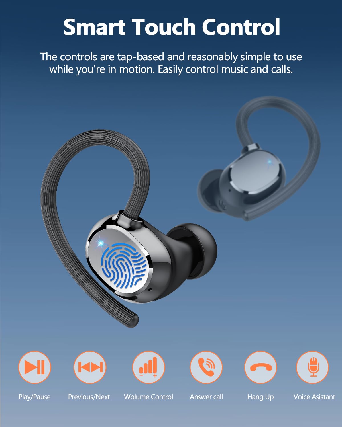 hadbleng Q22 touch controls being tapped to change track for convenient hands-free use