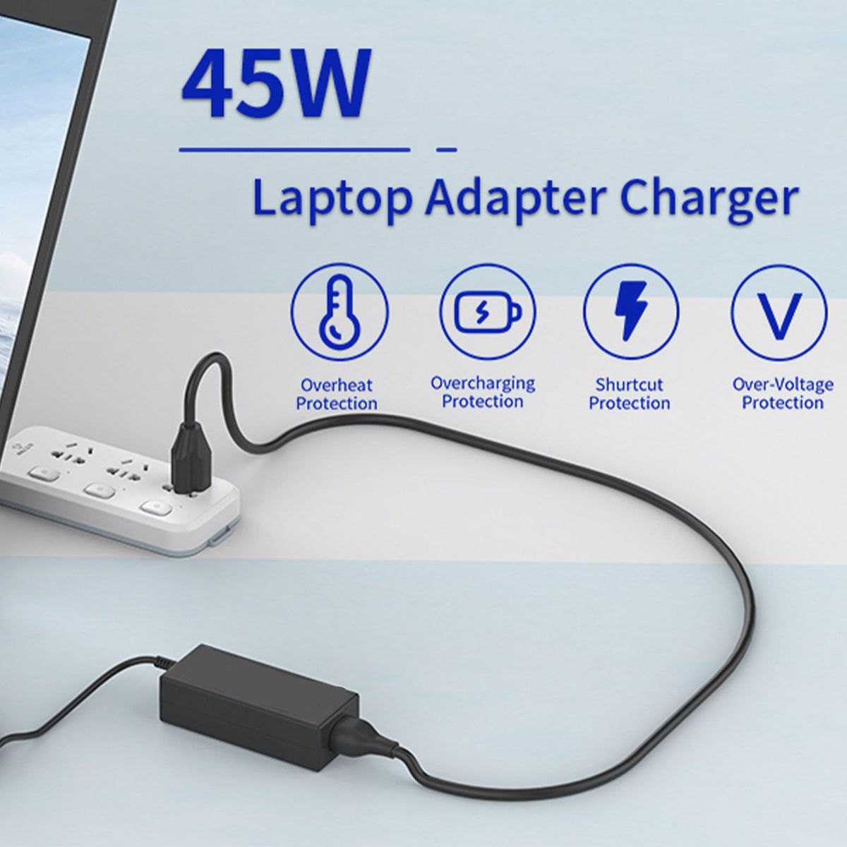 Hadepa 19.5V 2.31A output label on adapter for clarity.