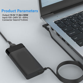 Hadepa adapter plugged into an Omen laptop delivering stable power during gaming