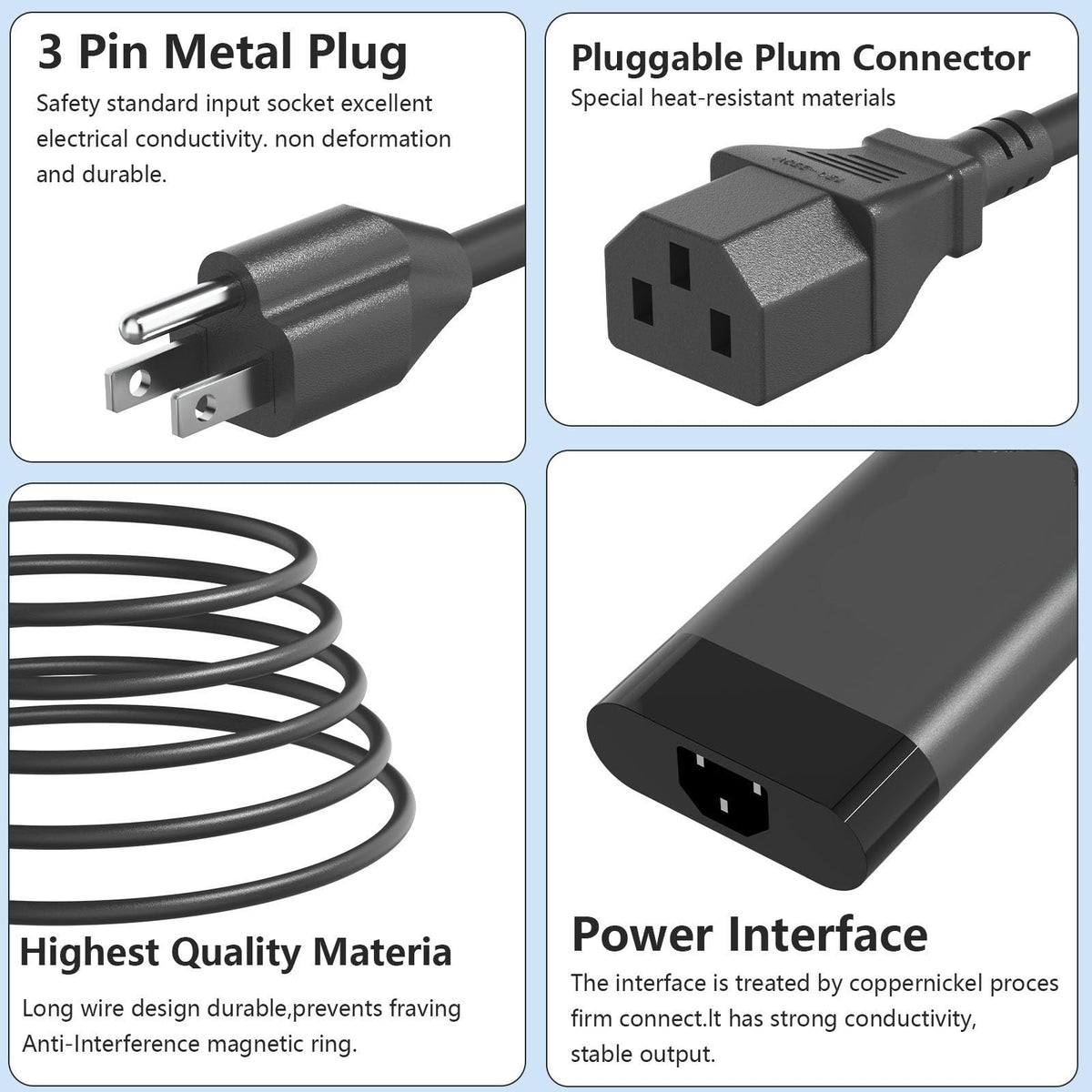 Hadepa adapter and detachable AC power cord packaged together for easy replacement