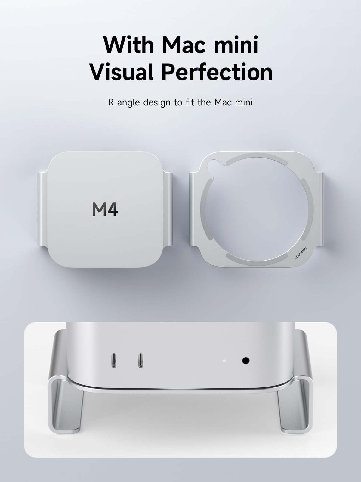 Hagibis Mac mini M4 Stand aluminum finish for a premium Mac look.