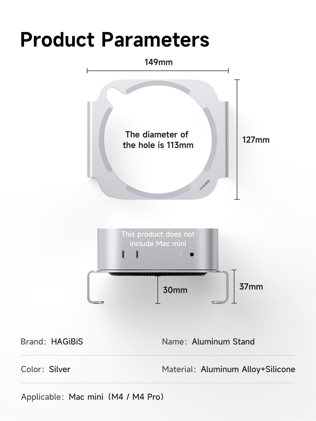 Hagibis Mac mini M4 Stand dock-area ready for peripherals.
