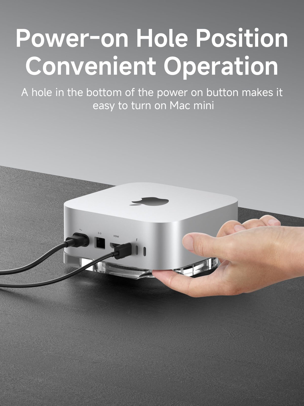 Hagibis Mac mini M4 Stand rear vent shows enhanced ventilation and dust control.