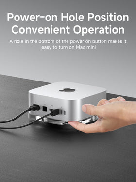 Hagibis Mac mini M4 Stand rear vent shows enhanced ventilation and dust control.