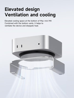 Hagibis Mac mini M4 Stand side profile with sturdy aluminum frame for stability.