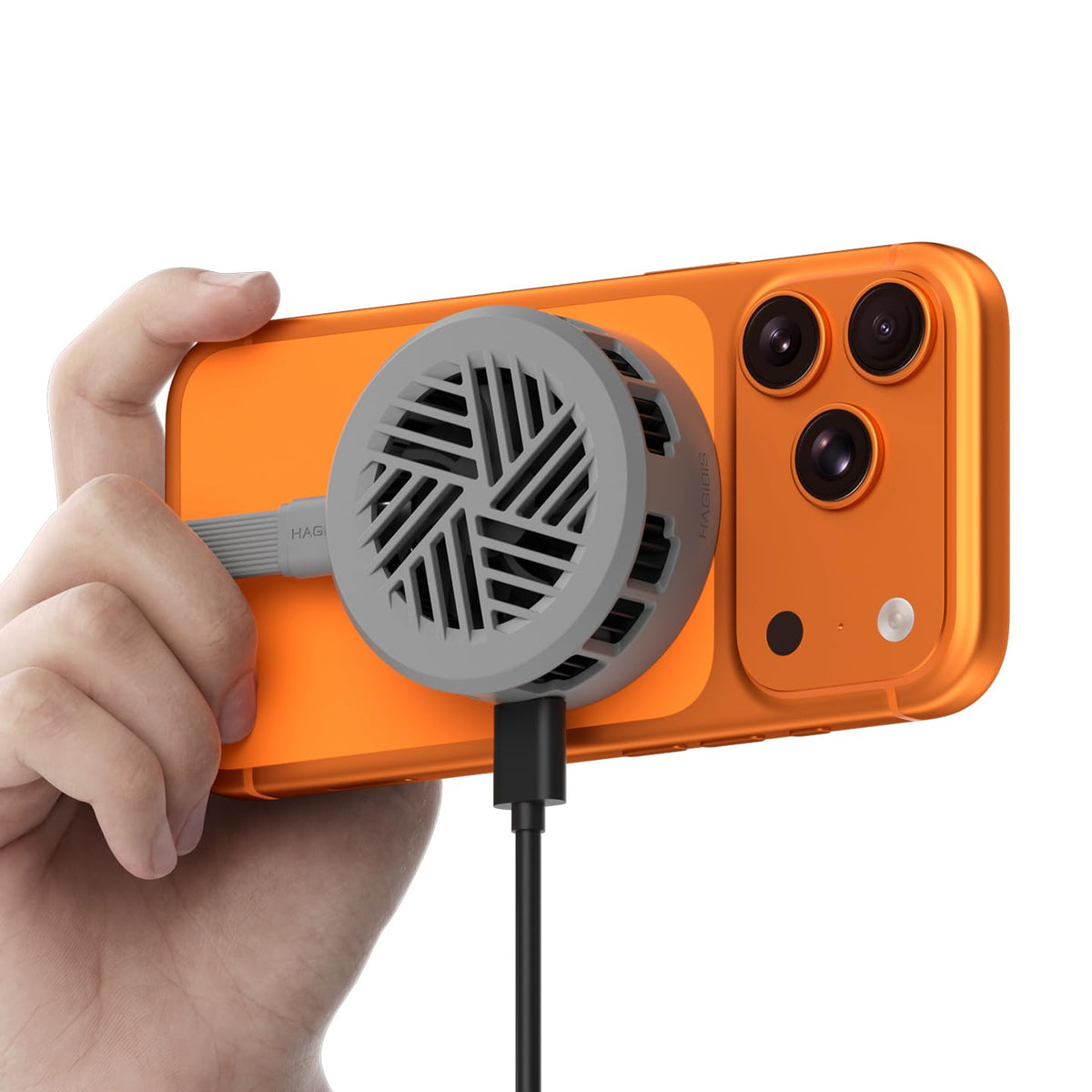 Hagibis magnetic cell phone cooler attached securely with dual magnets for stable, scratch-free cooling.