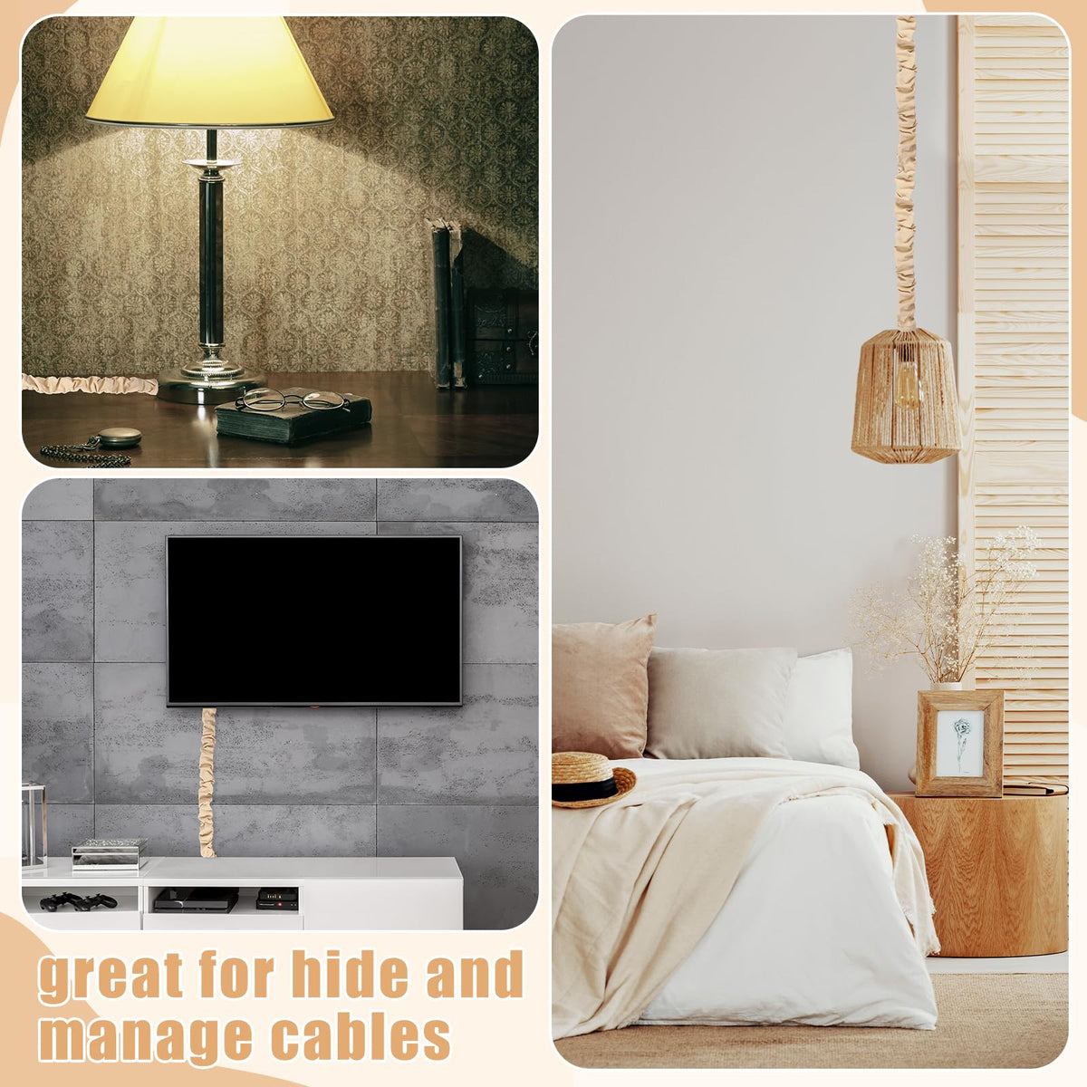 Hahafelt decorative chandelier cord cover adds rustic aesthetic to wires