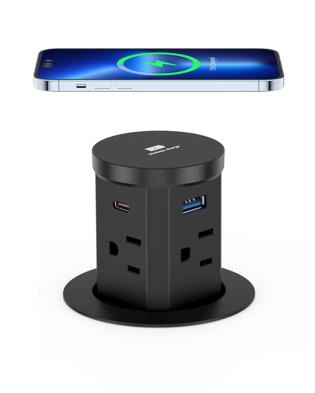 Haiaoyyds pop-up outlet with four sides for clutter-free charging at a kitchen island