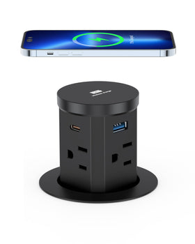 Haiaoyyds pop-up outlet with four sides for clutter-free charging at a kitchen island