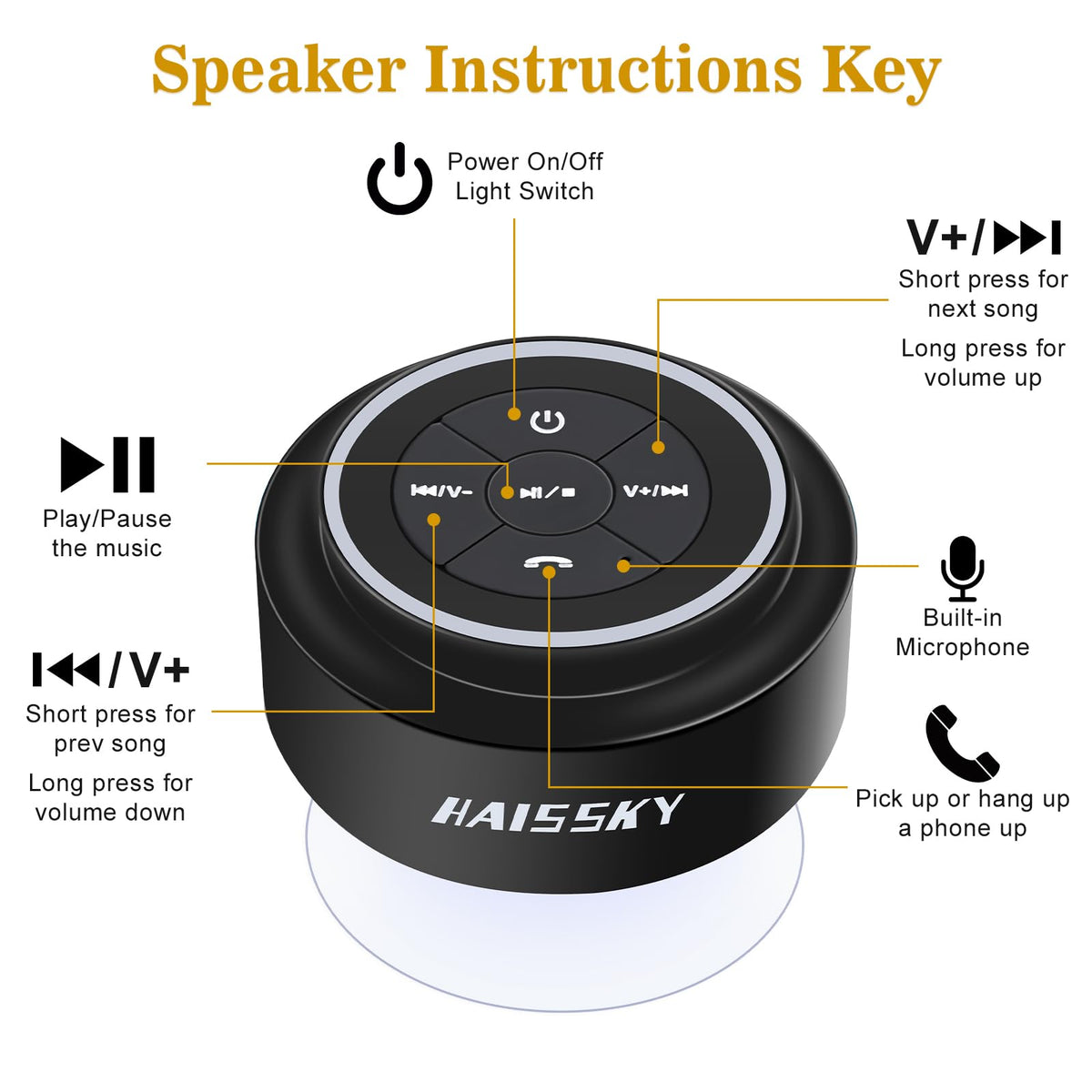 HAISSKY quick Bluetooth pairing with phones, tablets, and laptops.