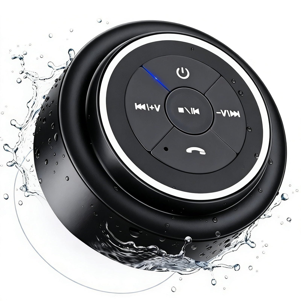 HAISSKY Bluetooth shower speaker with suction cup on glass for hands-free listening.