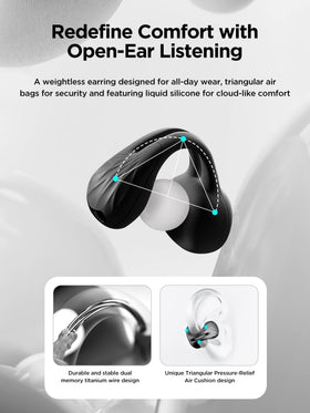 HAKII side profile clip-on earbud on ear demonstrating comfort benefit